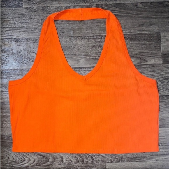 Plus Size Orange Ribbed Halter Top - Picture 8 of 12